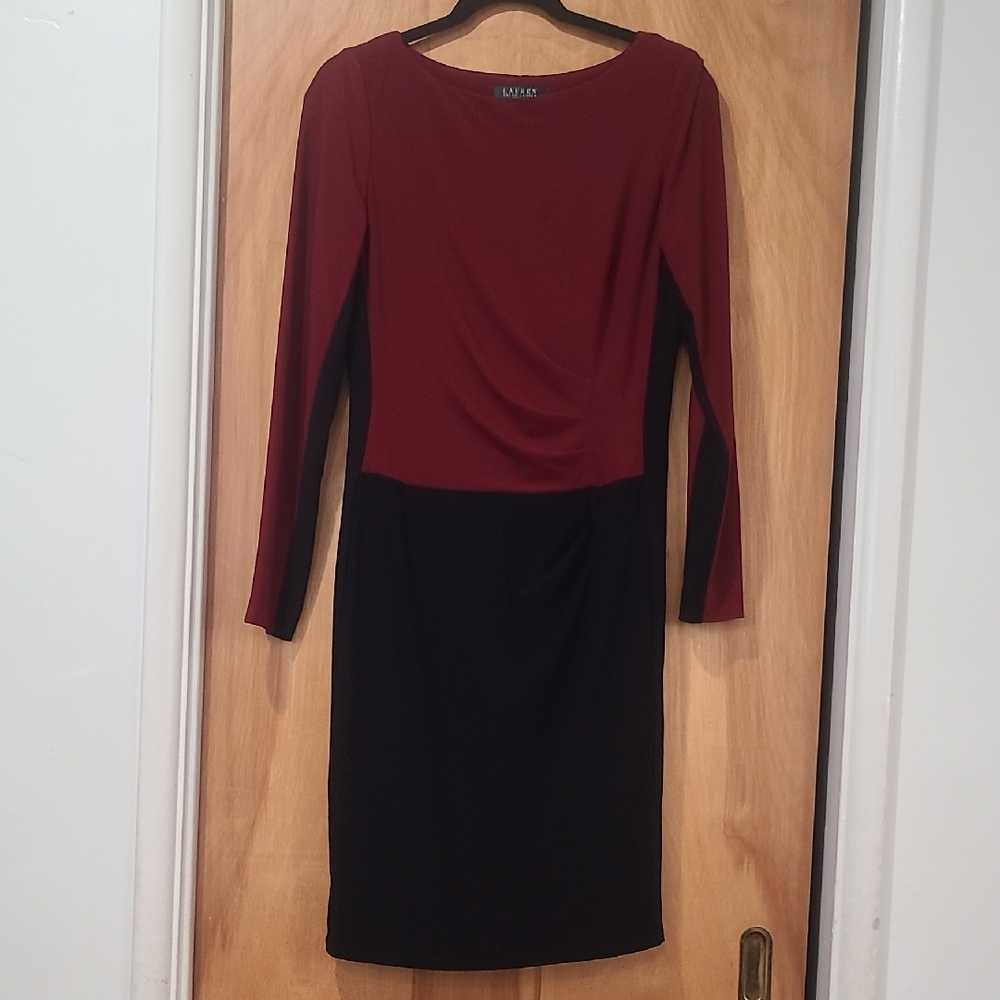 Lauren Ralph Lauren Sheath Dress Red and Black Long Sleeve